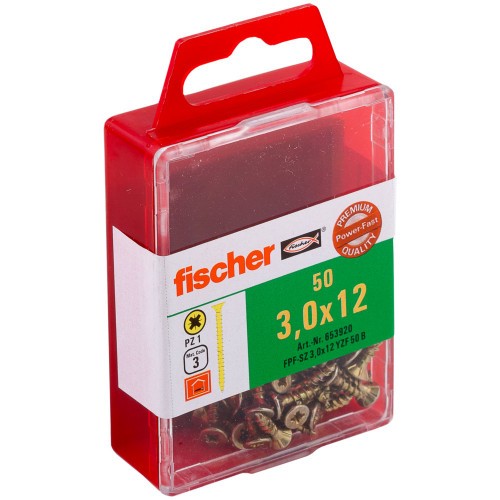 Саморез потай 3х12 мм Fischer FPF-SZ YZP 653920, неполная резьба, желтый цинк (50 шт) - фото