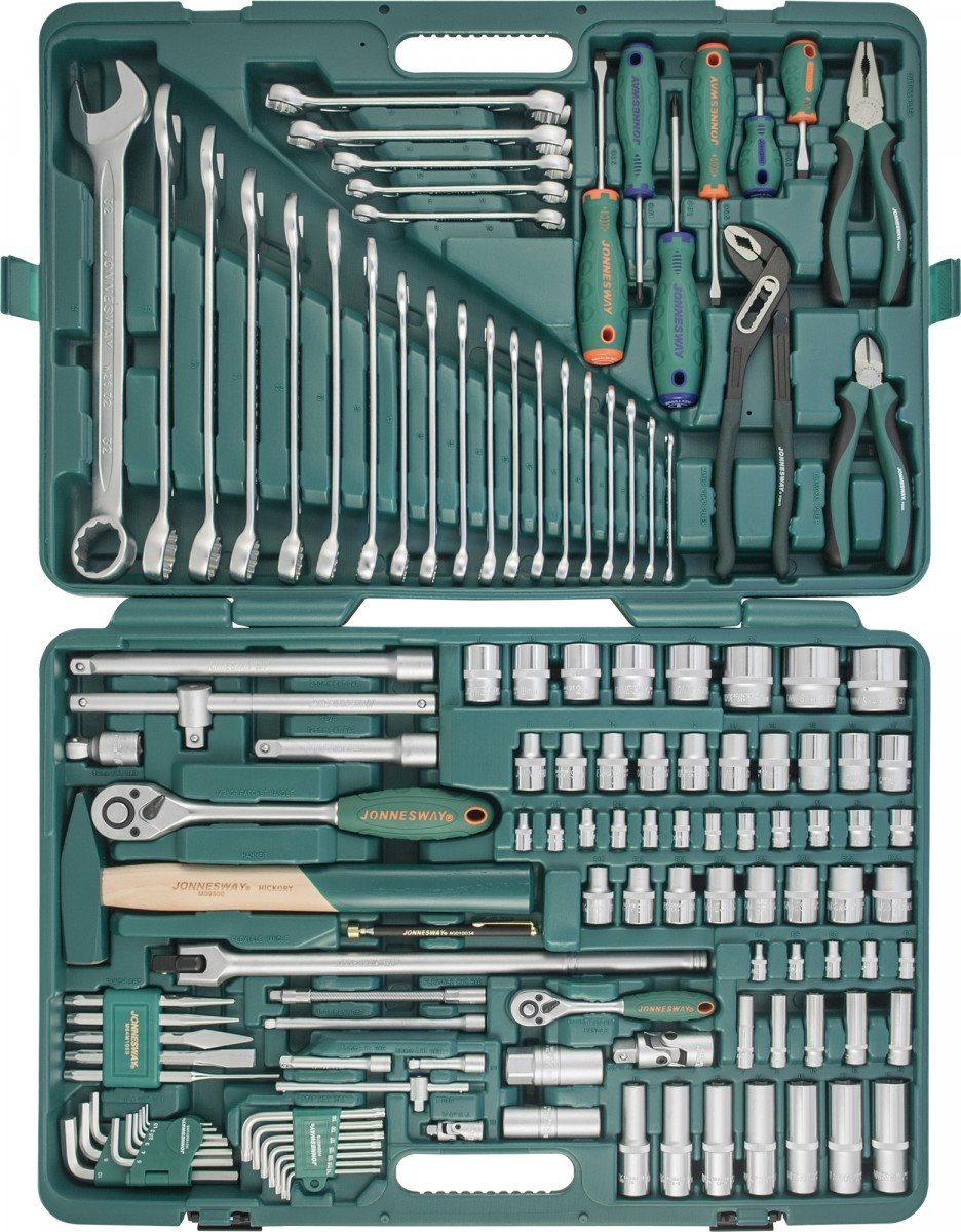 Универсальный набор инструмента 1/2"DR и 1/4"DR Jonnesway S04H524127S, 127 штук - фото