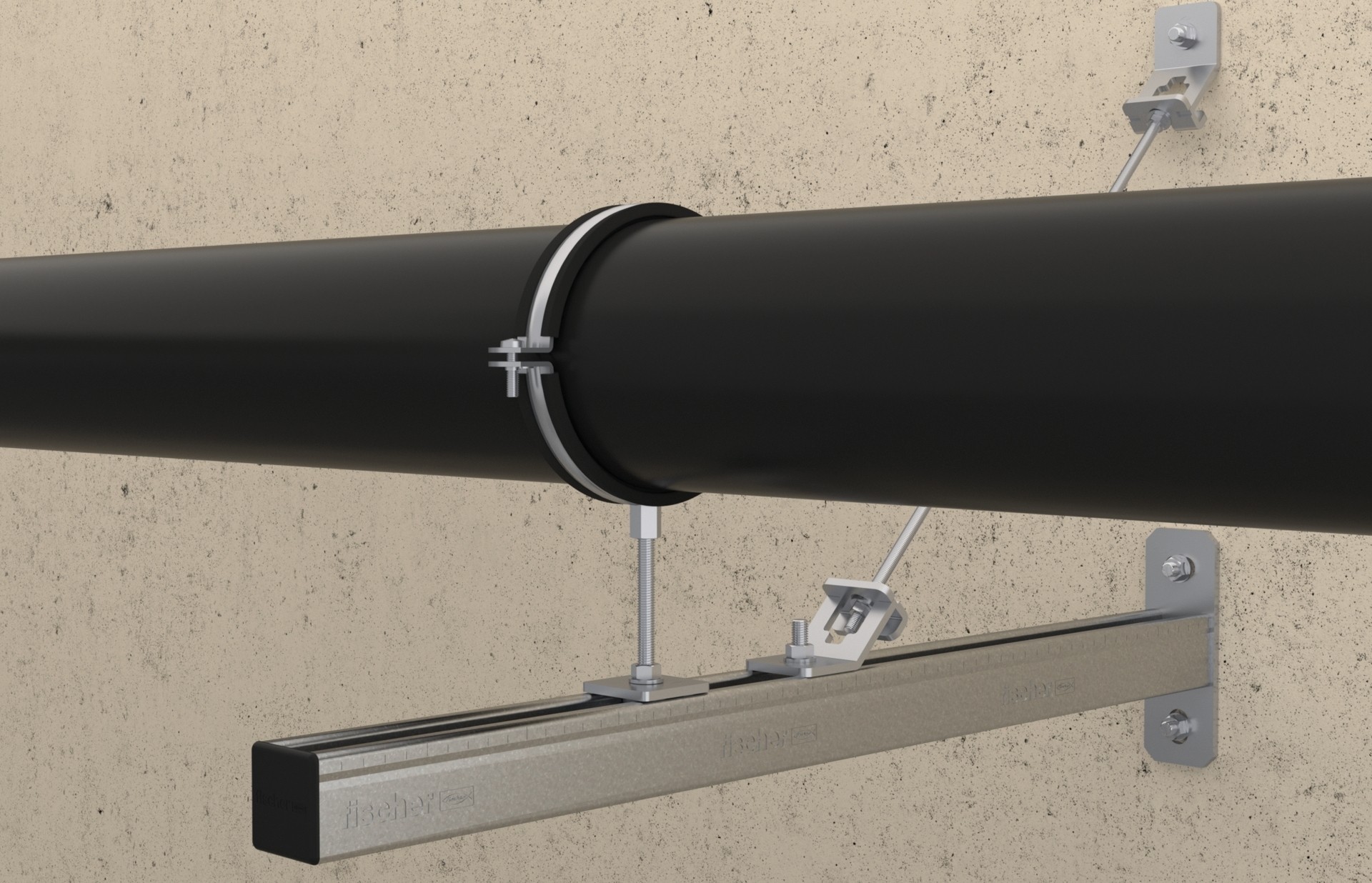Хомут c метрической резьбой для тяжелых труб Fischer FRSM, горячеоцинкованная сталь - фото