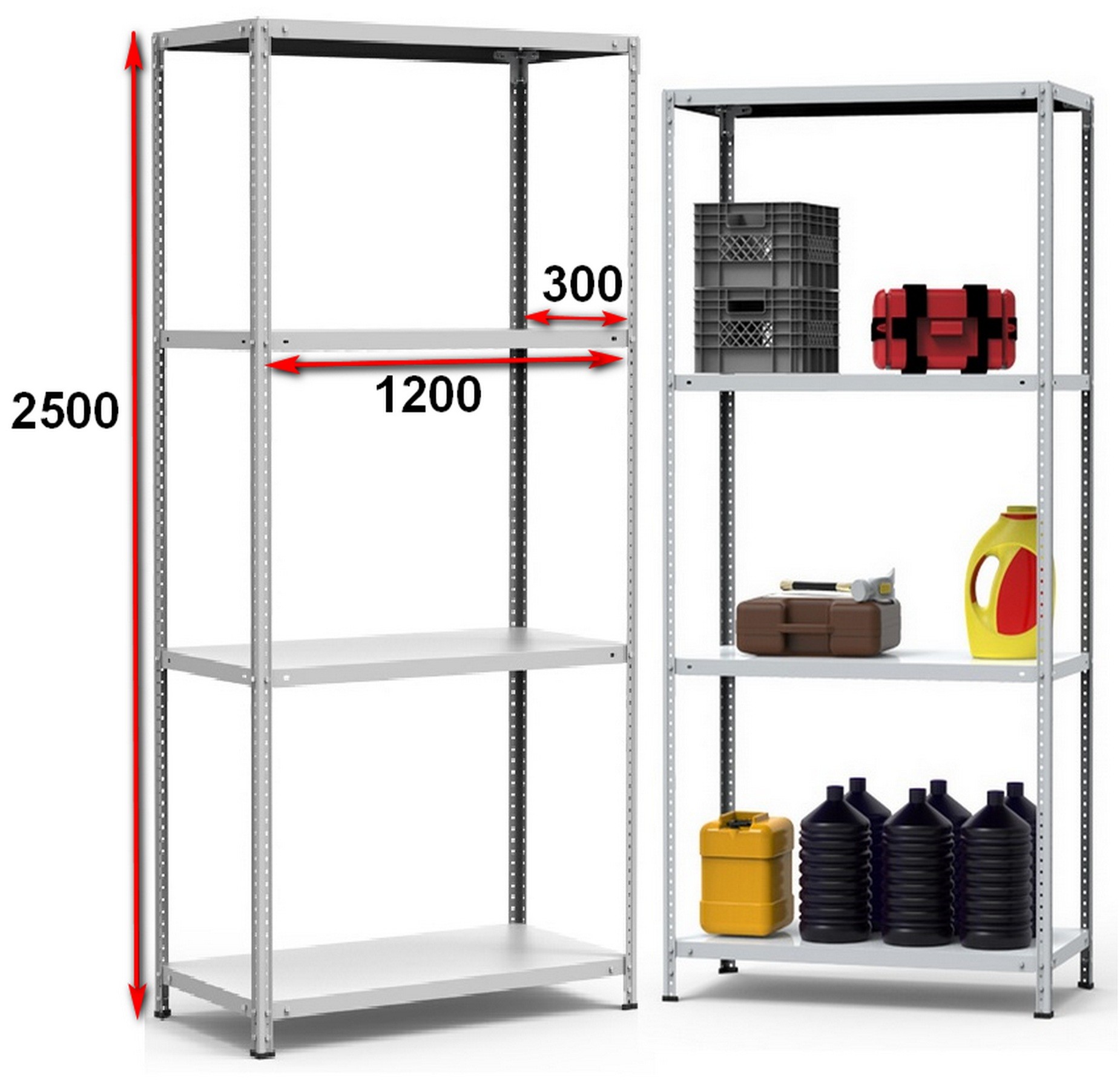 Стеллаж металлический до 100 кг, 4 полки Металл-завод СТФ 1234-2,5 2500х1200х300 мм - фото
