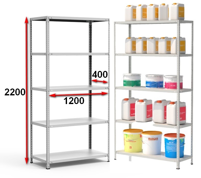 Стеллаж металлический до 100 кг, 5 полок Металл-завод СТФ 1245-2,2 2200х1200х400 мм - фото
