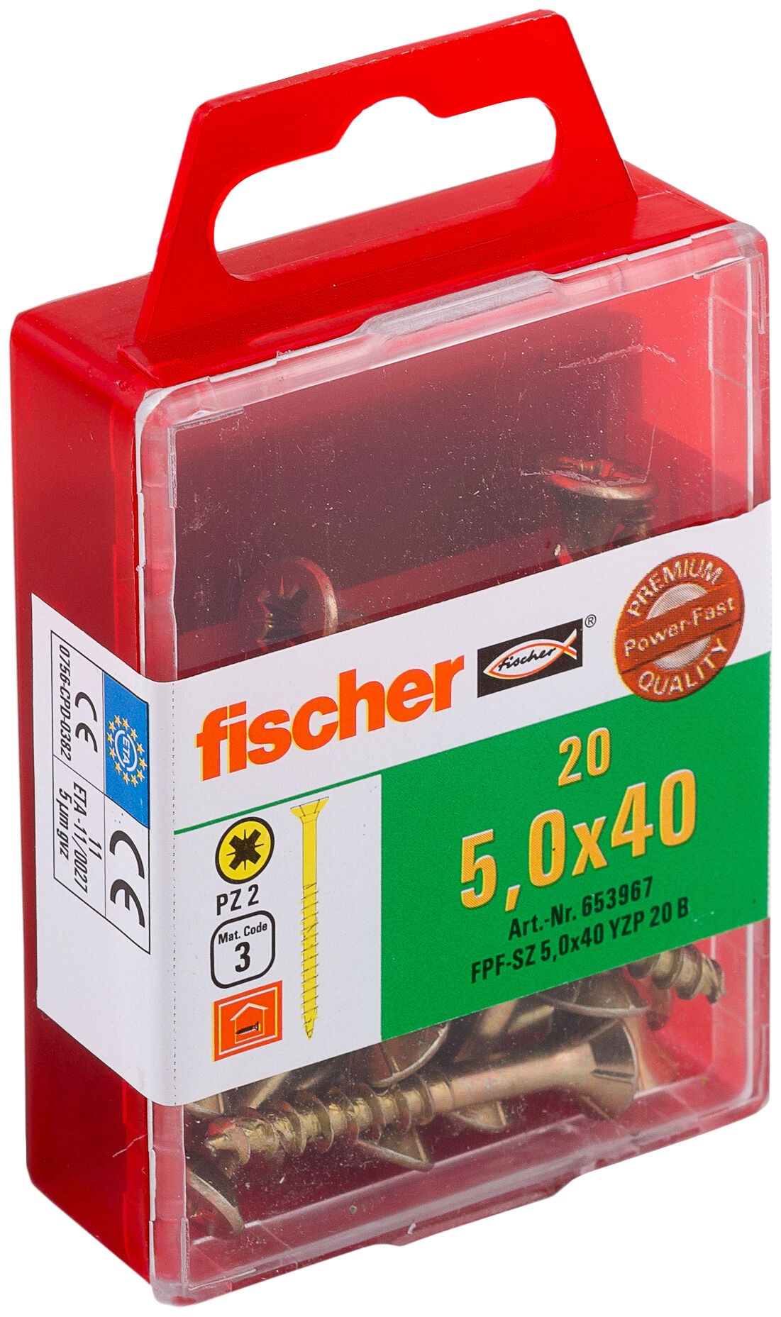 Саморез потай 5х40 мм Fischer FPF-SZ YZP 653967, неполная резьба, желтый цинк (20 шт) - фото