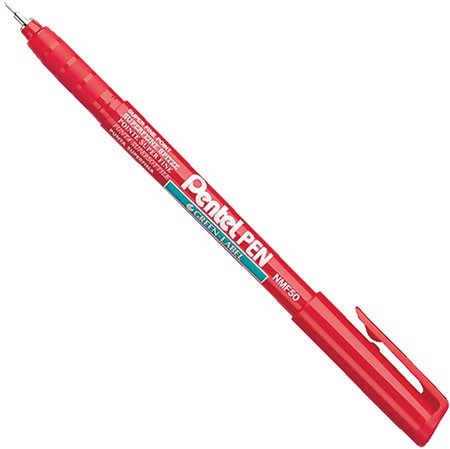 Супертонкий перманентный маркер 0,4 мм Pentel NMF50-B, красный  - фото