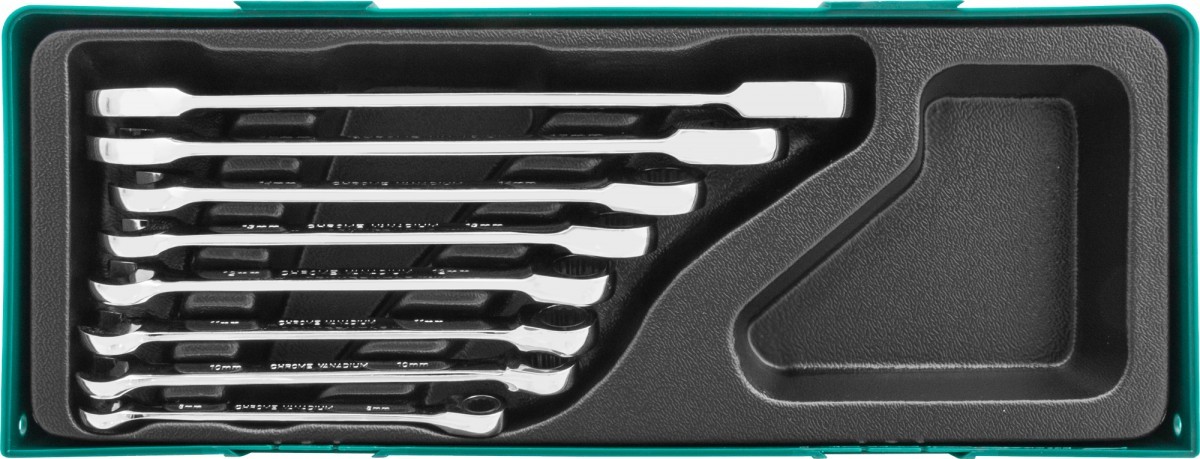 Набор ключей гаечных комбинированных трещоточных в ложементе, 8-19 мм, 8 предметов Jonnesway W45308S - фото