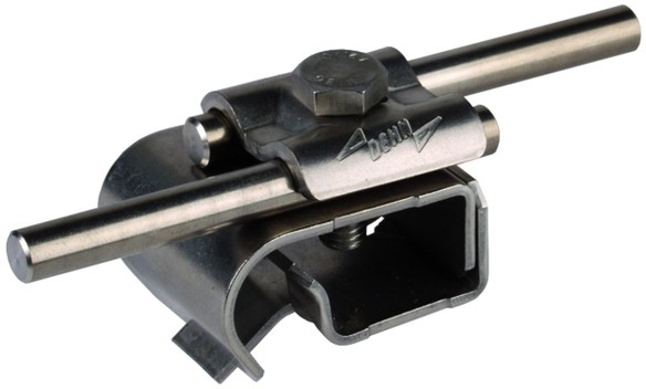 Клемма для монтажа проводников на жёлобе с двухвинтовой накладкой, Rd=8-10 мм, 16-22 мм DEHN 339059, нержавеющая сталь - фото