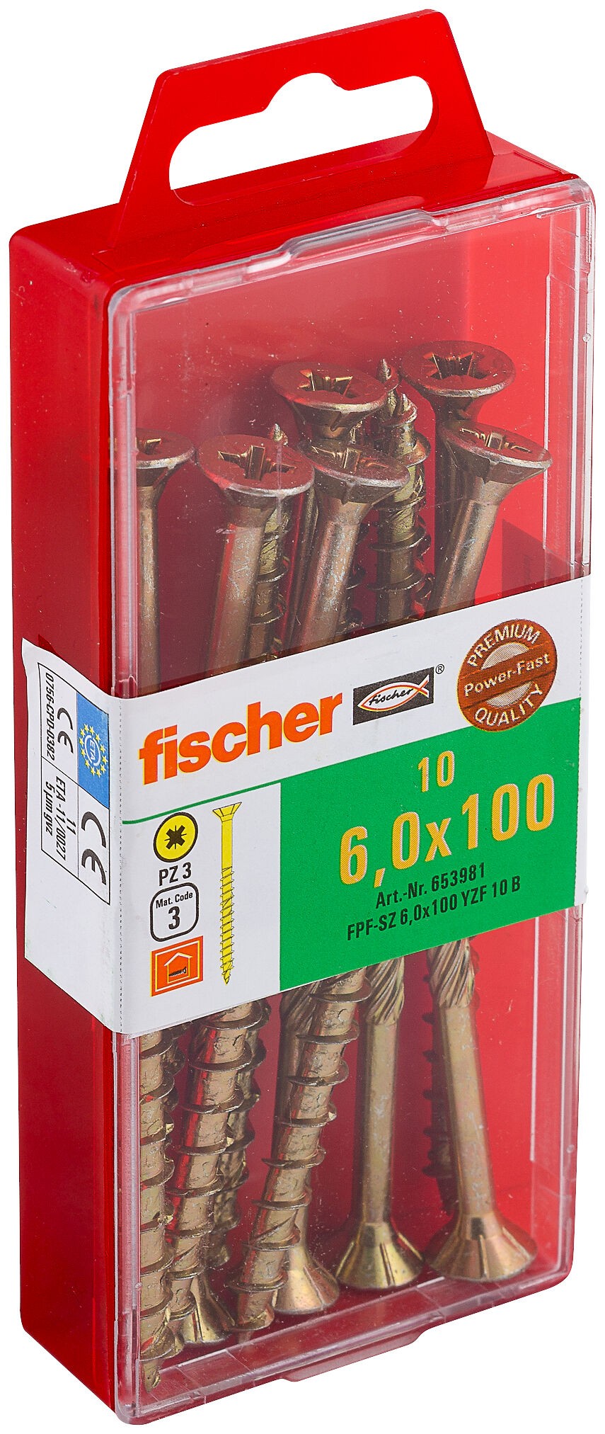 Саморез потай 6х100 мм Fischer FPF-SZ YZP 653981, неполная резьба, желтый цинк (10 шт) - фото