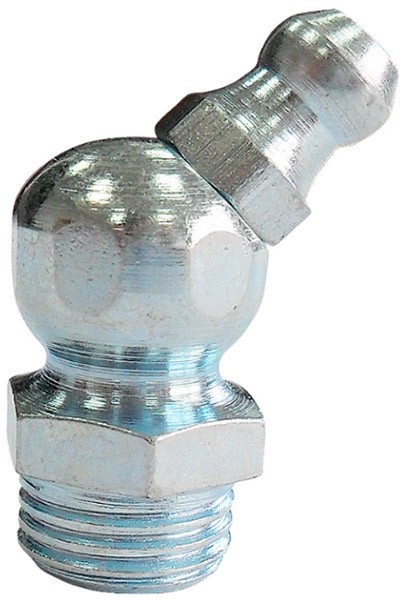 Пресс-масленка DIN 71412 form B угловая 45° с метрической мелкой резьбой, оцинкованная сталь - фото