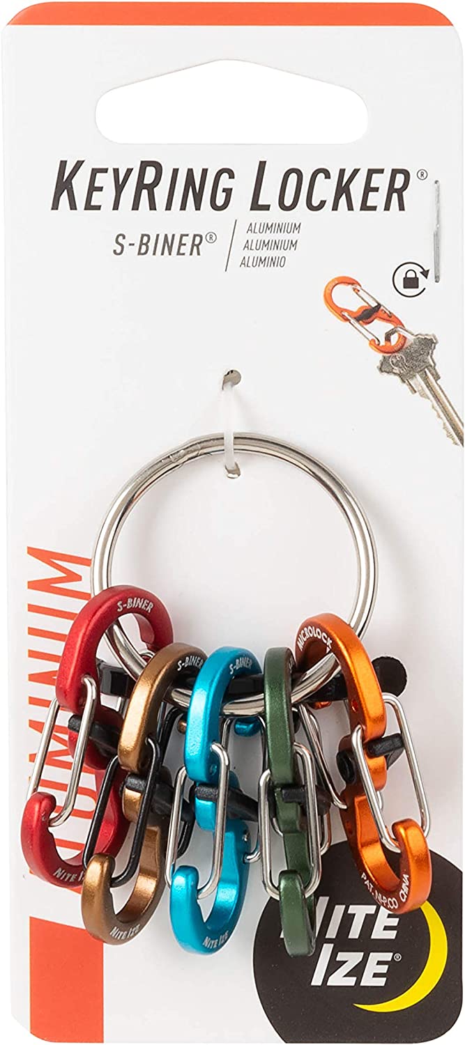 Набор карабинов для ключей Nite lze KeyRing Locker S-biner KRGA-A1-R3 5 шт, алюминий - фото