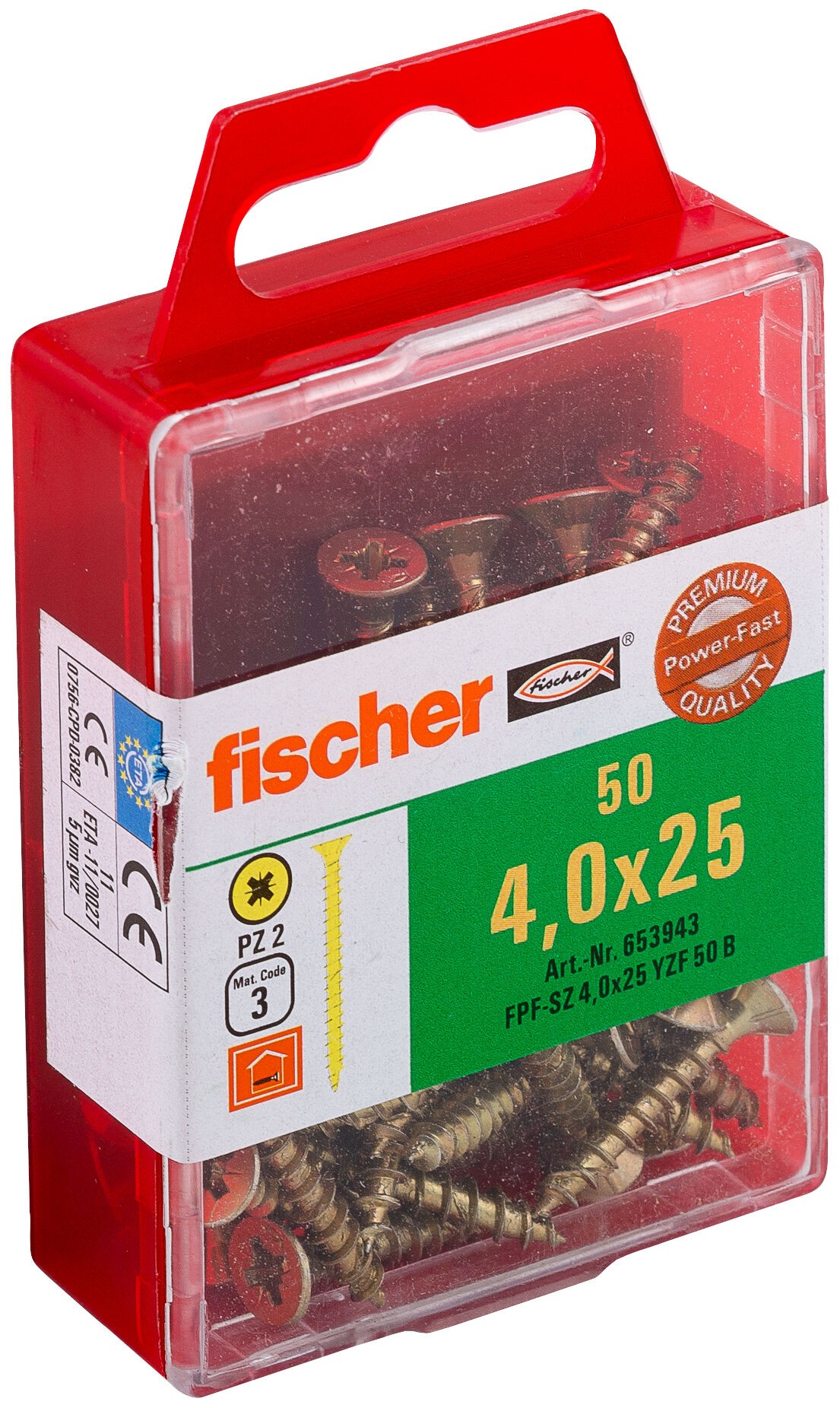 Саморез потай 4х25 мм Fischer FPF-SZ YZF 653921, полная резьба, желтый цинк (50 шт) - фото
