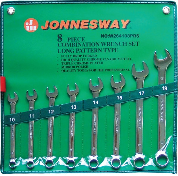 Набор ключей гаечных комбинированных удлиненных в сумке, 10-19 мм, 8 предметов Jonnesway W264108PRS - фото