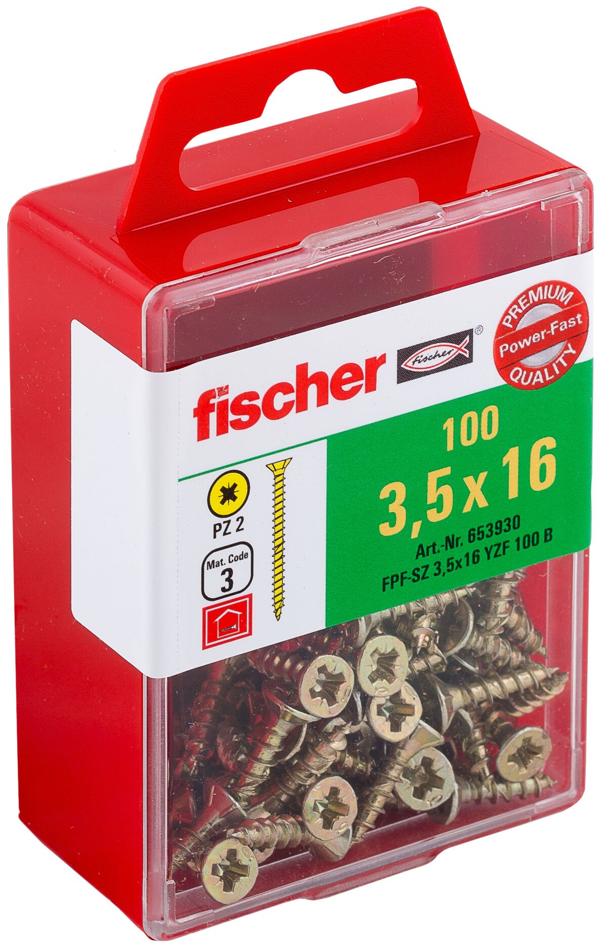 Саморез потай 3,5х16 мм Fischer FPF-SZ YZF 653930, полная резьба, желтый цинк (50 шт) - фото