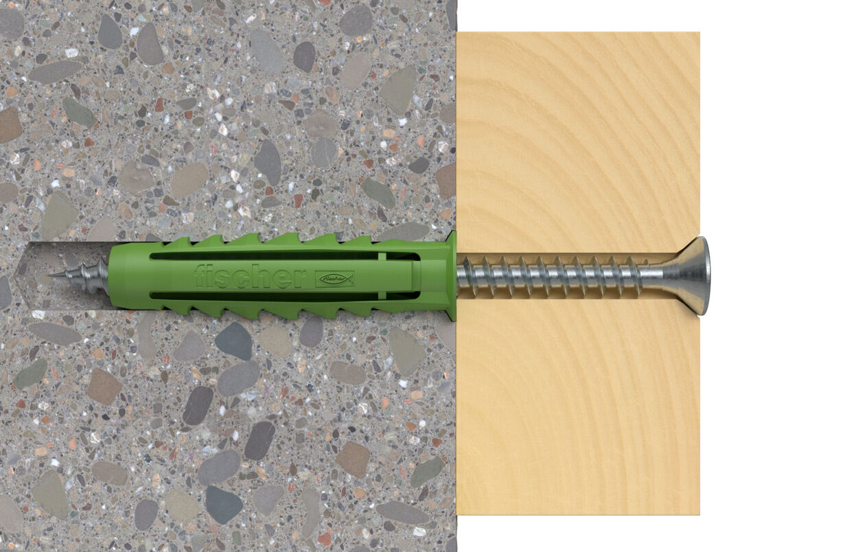 Дюбель SX Green 6x30 Fischer 532714 с кромкой, зелёный нейлон, 30 шт в блистере - фото