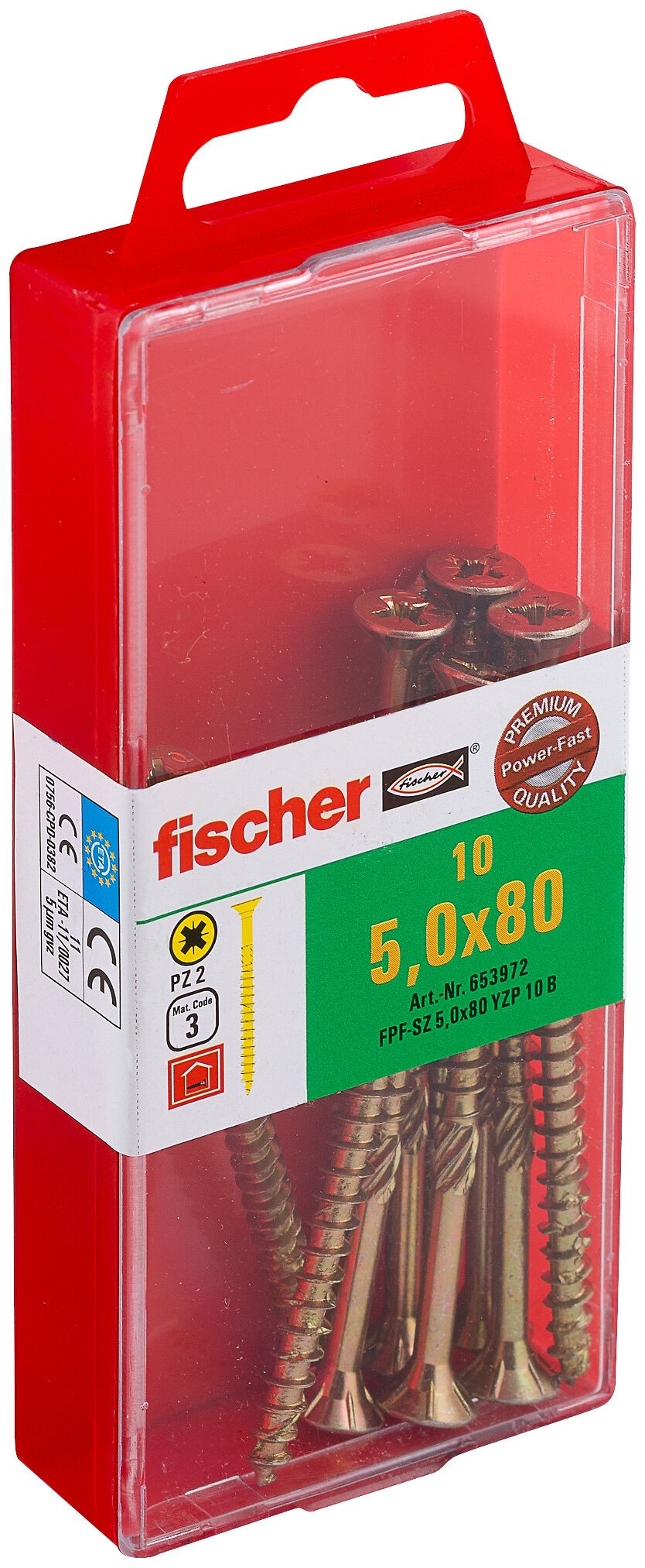 Саморез потай 5х80 мм Fischer FPF-SZ YZP 653972, неполная резьба, желтый цинк (10 шт) - фото