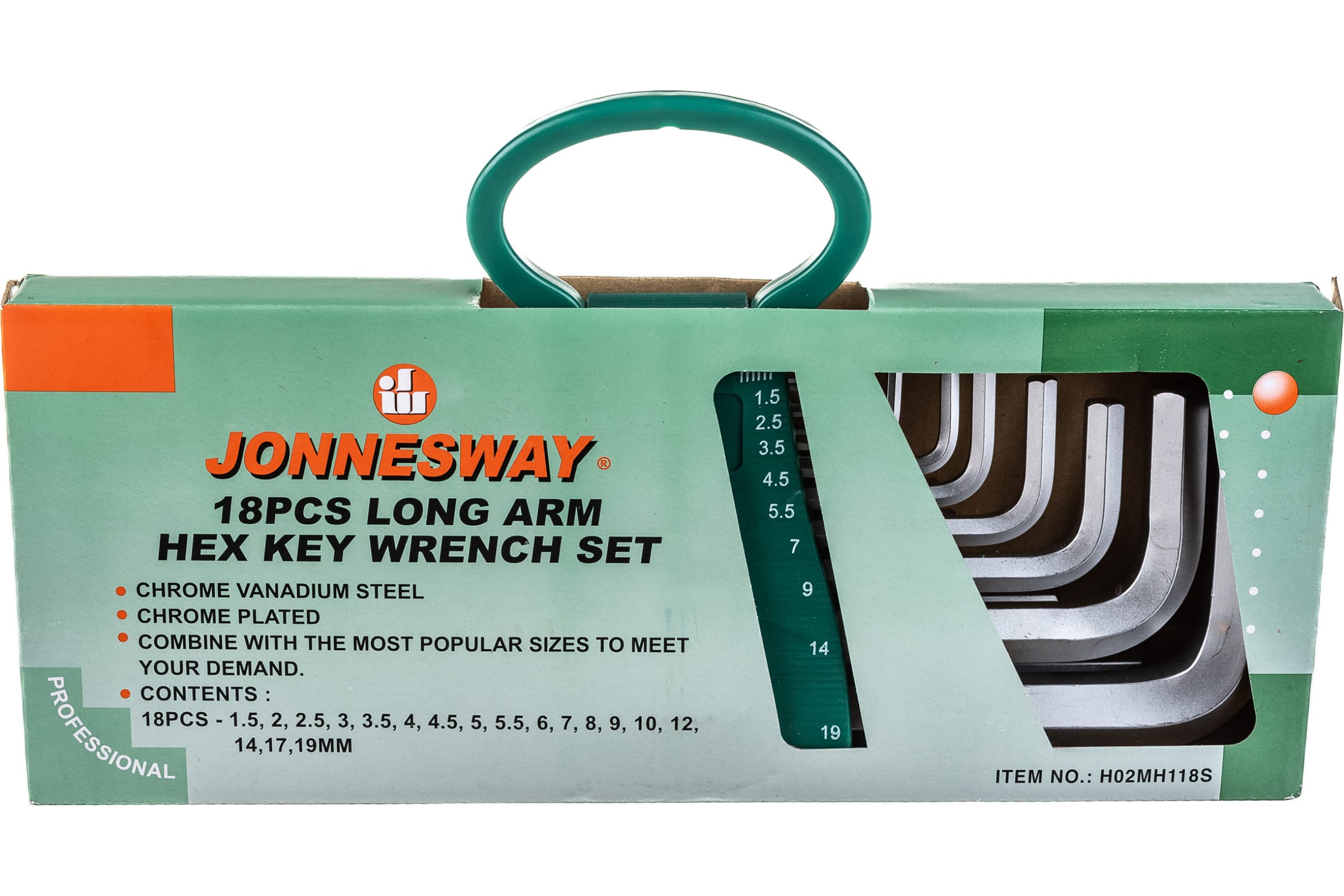 Набор шестигранных удлинённых ключей (1,5-19 мм) Jonnesway H02MH118S, 18 предметов - фото
