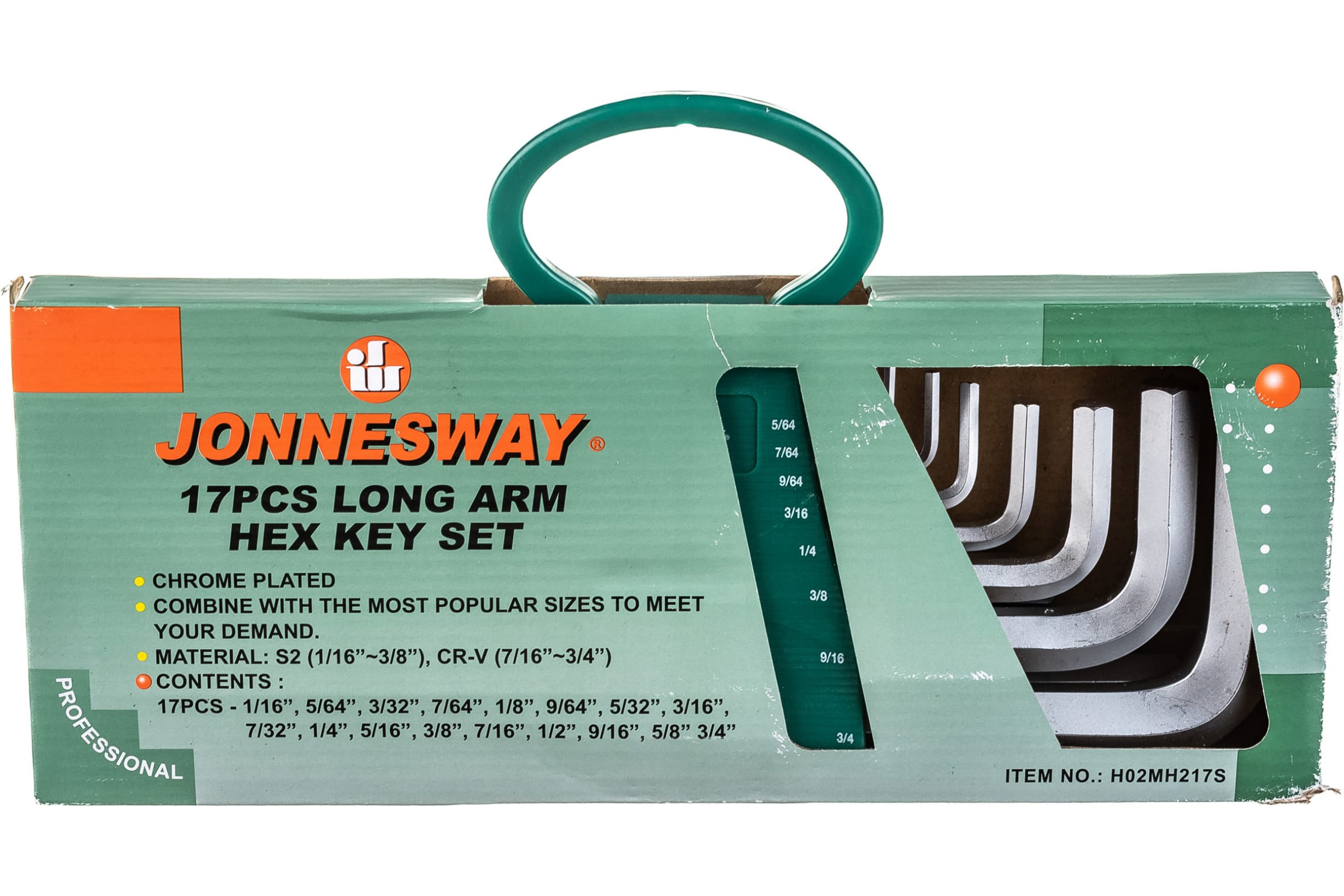 Набор шестигранных дюймовых удлинённых ключей (1/16"-3/4") Jonnesway H02MH217S, 17 штук - фото
