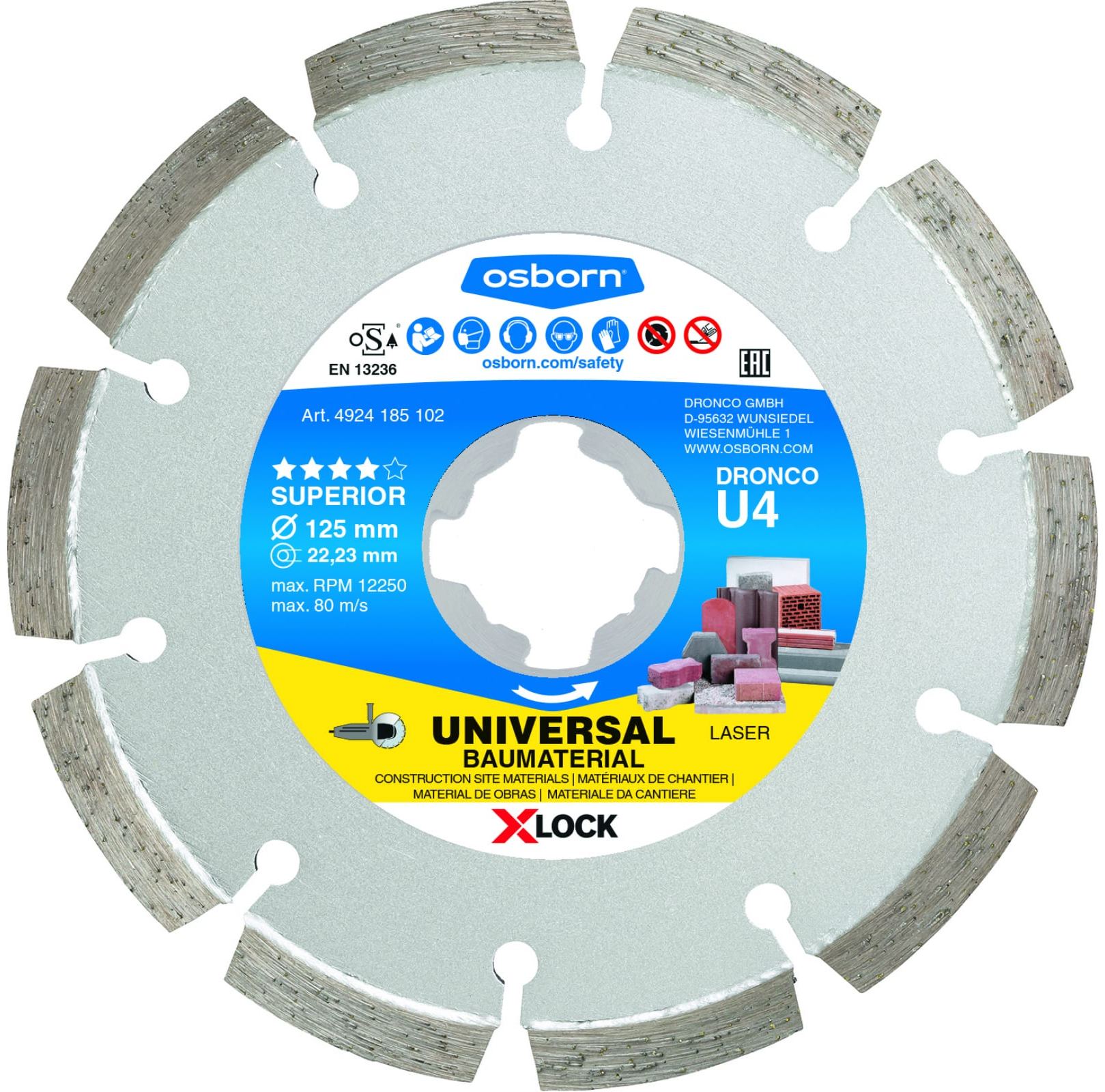 Алмазный диск по бетону 125х2,2х22,23-10 X-Lock U4 DRONCO 4924185102 - фото