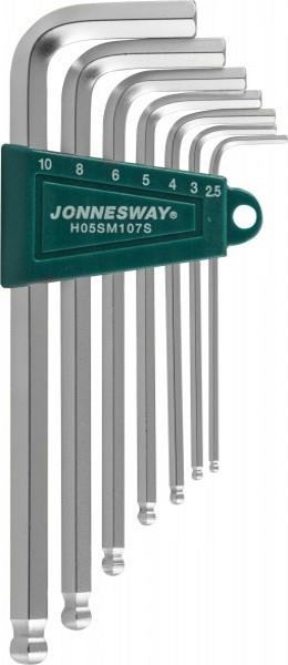 Комплект шестигранных ключей (2,5-10 мм) LONG с шаром Jonnesway H05SM107S, 7 штук - фото