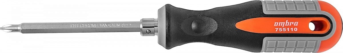 Отвертка стержневая двуxсторонняя РН1,SL5x100 мм Ombra ROUND GRIP 755110