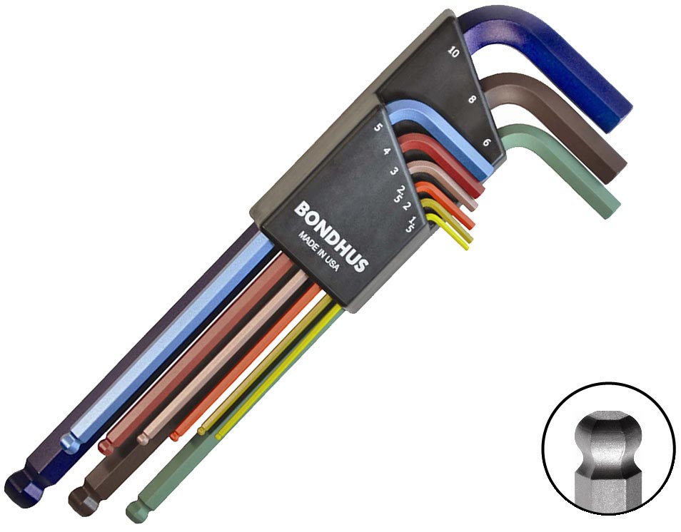 Набор длинных ключей с шаром (1,5-10 мм) Bondhus ColorGuard 69499, 9 шт - фото