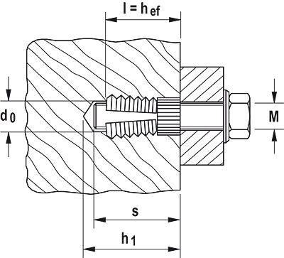 Анкер PA 4 Fischer для тонких плит - схема, чертеж