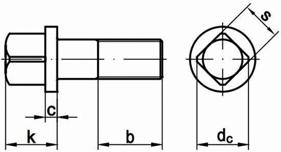 Винт установочный с квадратной головкой DIN 478 - чертеж
