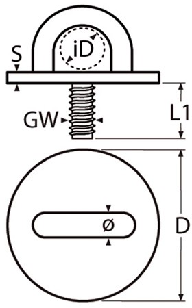 Обушок на круглой пластине с винтом 8368 - чертеж, схема, размеры
