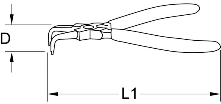 Щипцы для стопорных колец (внешних), загнутый разжим 180 мм Ombra 440407-схема
