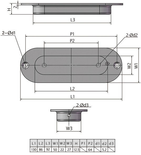 Ручка дверная встраиваемая L=130 N42C-4 - размеры, схема