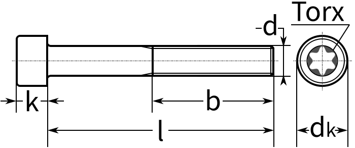 Винт (болт) с цилиндрической головкой DIN912 (ISO 4762) - схема