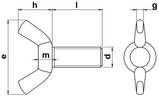 Барашковый винт DIN 316AF (американский тип) - чертеж