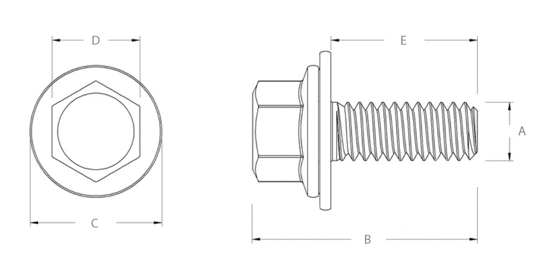 Болт (винт) шестигранный М6х1х16 мм с фланцем и шайбой SN-10072 - схема, чертеж