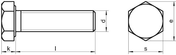 Шестигранный болт DIN 933 с полной резьбой - чертеж