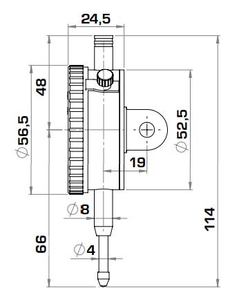 Ударопрочный индикатор часового типа ИЧ-10 0-10 мм 0,01мм с ушком DIN878 Kinex 1155-02-710 - схема