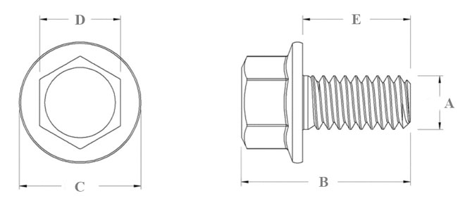 Болт шестигранный М6х1х10 мм с фланцем SN-10210 - схема, чертеж