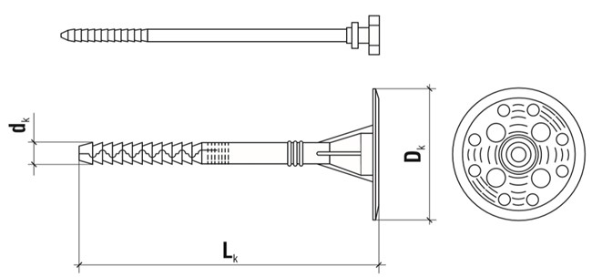 Дюбель фасадный с пластиковым гвоздем LFN WKRET-MET- схема, чертеж