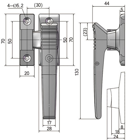 Ручка-защелка дверная L=130 N13C-3 - размеры, схема
