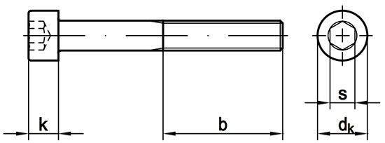 Болт (винт) с внутренним шестигранником DIN 912 - чертеж, схема