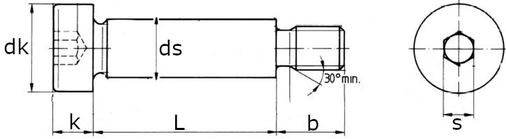 Винт с утолщенным стержнем и внутренним шестигранником ISO 7379 f9-схема