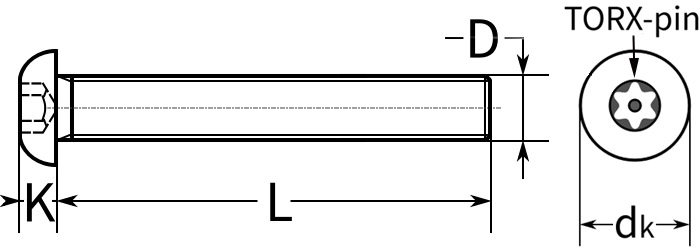 Схема винта DIN 7380 TORX Pin под внутренний шестигранник