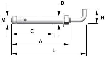 Анкер с г-образным крюком (костыль) AZIS SLR-R1-HK - чертеж, схема