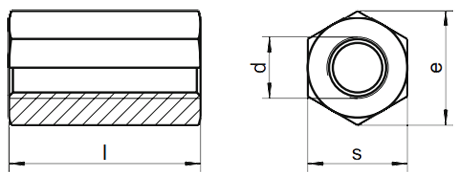 Гайка соединительная удлиненная DIN 6334 - схема, чертеж