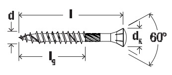 Саморез Fischer FFSII-RT6 с потайной головкой и неполной резьбой шлиц TX- схема, чертеж