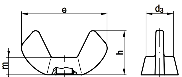 Гайка барашковая уменьшенная 88215, (американский тип) - схема