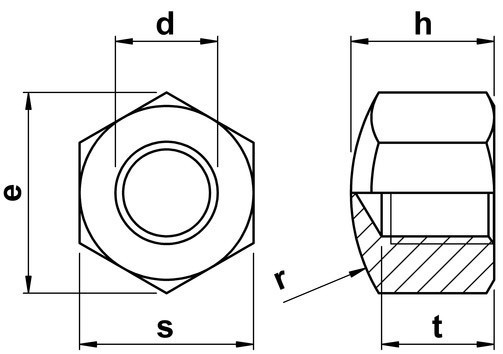 Гайка глухая шестигранная DIN 917 - чертеж