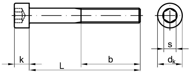 Винт (болт) дюймовый с цилиндрической головкой и внутренним шестигранником UNC DIN 912