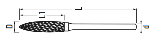 Борфреза твердосплавная форма H - схема