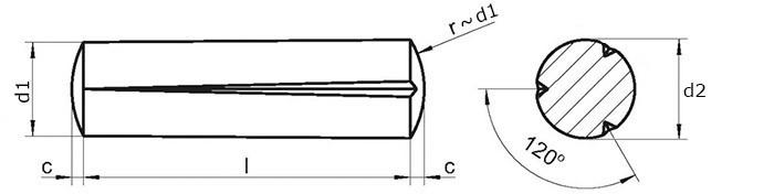 Штифт конический с насечкой по всей длине DIN 1471 - чертеж