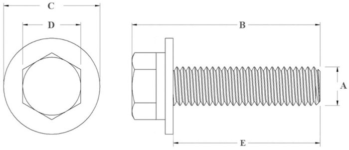 Болт шестигранный М10х1,25х25 мм с шайбами SN-10200 - схема, чертеж