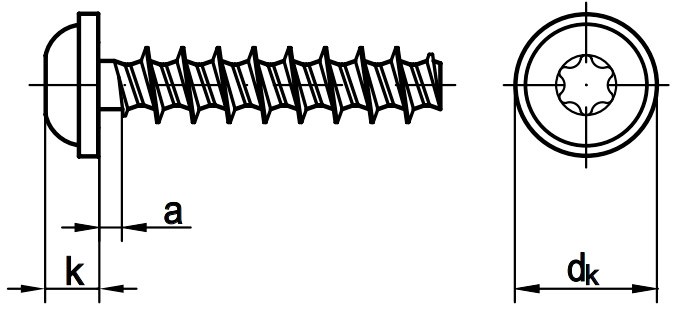Саморез с прессшайбой, тупым концом и шлицем Torx арт. 88202 - чертеж