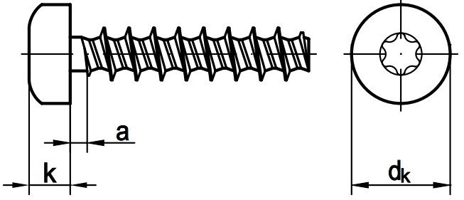 Саморез с тупым концом и шлицем Torx DIN 7981 (арт. 88200) form F - чертеж
